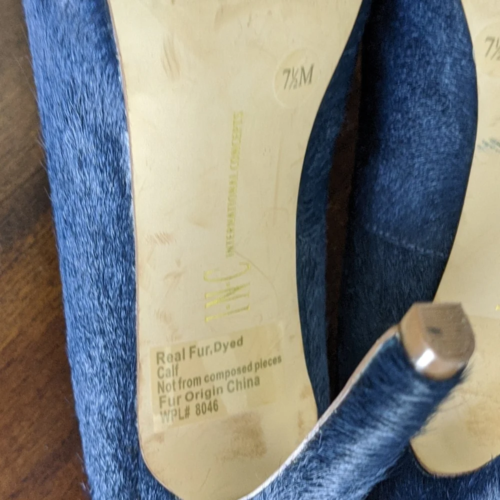 INC Blue Denim Calf Fur Heels 7.5 - Picture 5 of 8